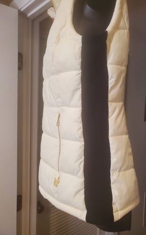 CALVIN KLEIN Cream Quilted Full Zip Puffer Vest with Black Knit Panels