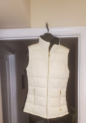 CALVIN KLEIN Cream Quilted Full Zip Puffer Vest with Black Knit Panels