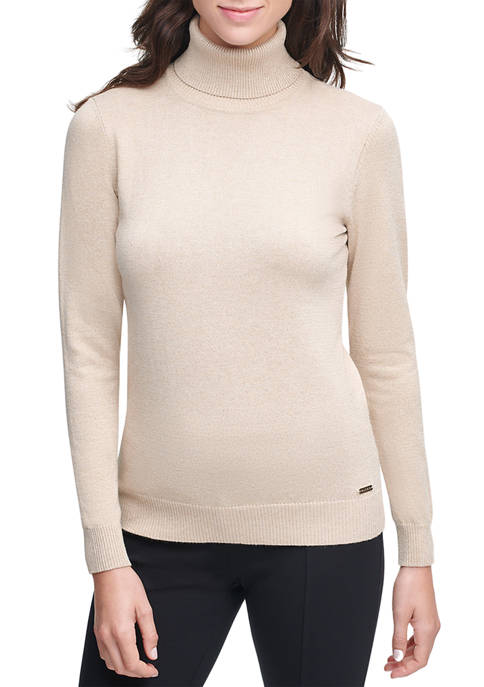 CALVIN KLEIN Women's Beige Long-Sleeved Pullover Sweater (Size: Medium)