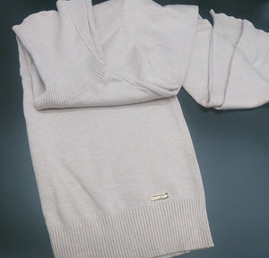 CALVIN KLEIN Women's Beige Long-Sleeved Pullover Sweater (Size: Medium)