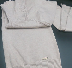 CALVIN KLEIN Women's Beige Long-Sleeved Pullover Sweater (Size: Medium)