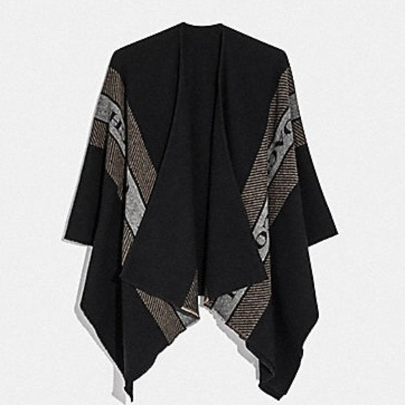 Black Coach Varsity Stripe Poncho