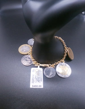 18K/SS Vermeil Bracelet, Lira Coins Charm Bracelet