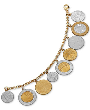 18K/SS Vermeil Bracelet, Lira Coins Charm Bracelet