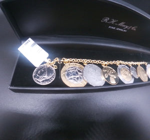 18K/SS Vermeil Bracelet, Lira Coins Charm Bracelet