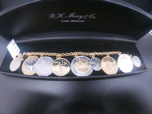 18K/SS Vermeil Bracelet, Lira Coins Charm Bracelet