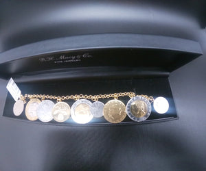 18K/SS Vermeil Bracelet, Lira Coins Charm Bracelet