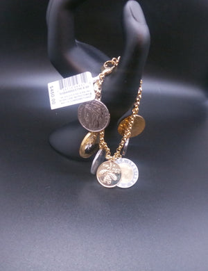 18K/SS Vermeil Bracelet, Lira Coins Charm Bracelet