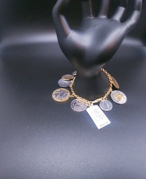 18K/SS Vermeil Bracelet, Lira Coins Charm Bracelet