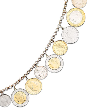 18K/SS Vermeil Bracelet, Lira Coins Charm Bracelet