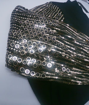 TAHARI Black Sweater with Gold Circular Sequins on Sleeves