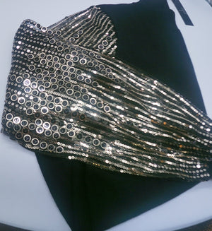 TAHARI Black Sweater with Gold Circular Sequins on Sleeves