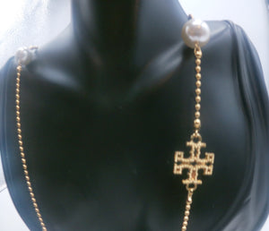 Tory Burch Gold-Plated Metallic Finish Milgrain Pearl Rosary