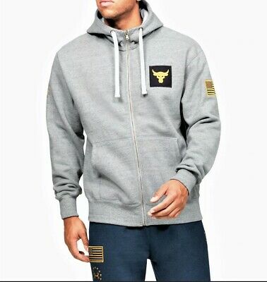 UNDER ARMOUR Project Rock (Dewayne Johnson) Veteran's Day Full-Zip Light Grey Hoodie