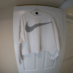 White Nike "Swoosh" Logo Crop Top Sweatshirt (Size Large)