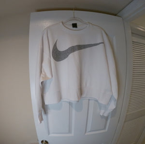 White Nike "Swoosh" Logo Crop Top Sweatshirt (Size Large)