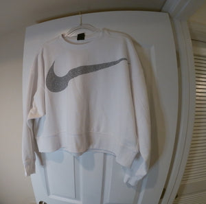 White Nike "Swoosh" Logo Crop Top Sweatshirt (Size Large)