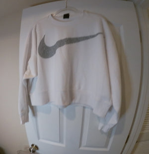White Nike "Swoosh" Logo Crop Top Sweatshirt (Size Large)