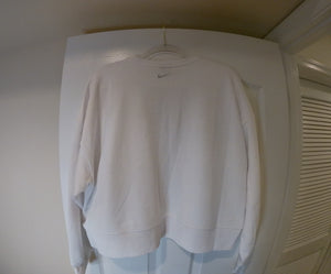 White Nike "Swoosh" Logo Crop Top Sweatshirt (Size Large)