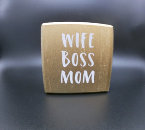 "Mom" Themed Gold Painted 6-Sided Cube w/White Lettering