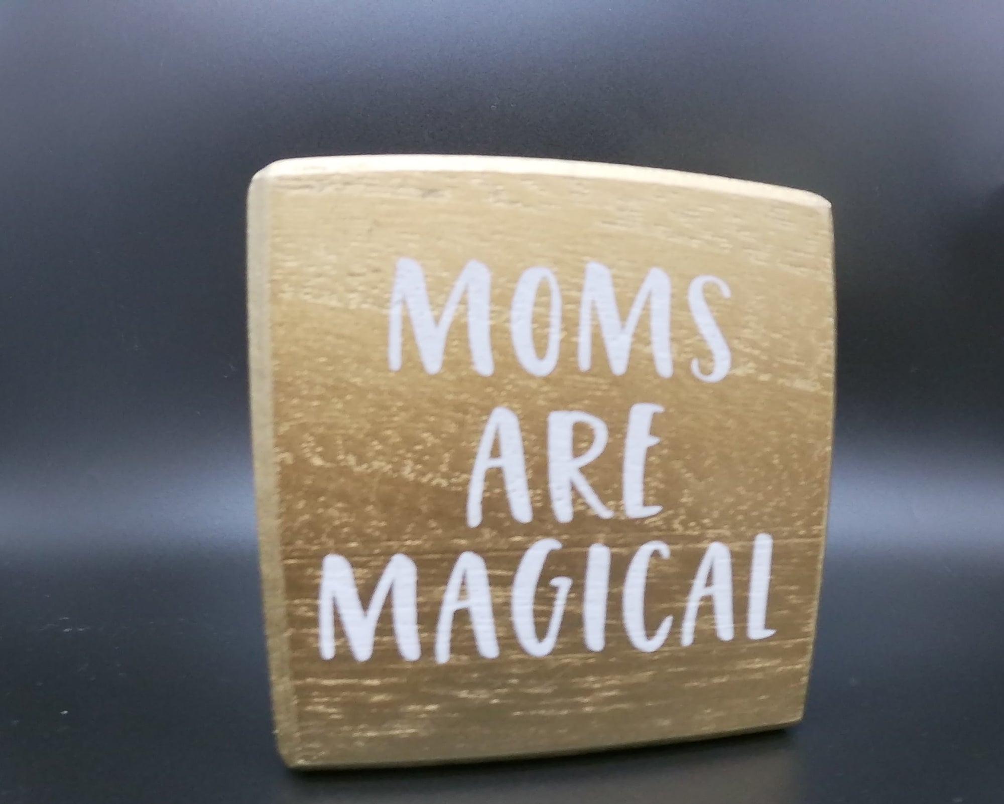 "Mom" Themed Gold Painted 6-Sided Cube w/White Lettering