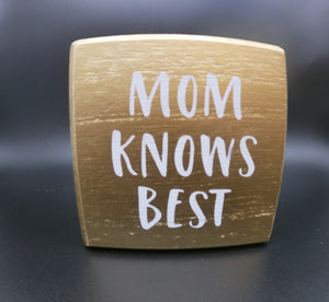 "Mom" Themed Gold Painted 6-Sided Cube w/White Lettering