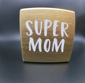 "Mom" Themed Gold Painted 6-Sided Cube w/White Lettering