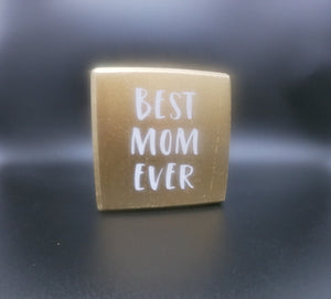 "Mom" Themed Gold Painted 6-Sided Cube w/White Lettering