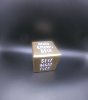 "Mom" Themed Gold Painted 6-Sided Cube w/White Lettering