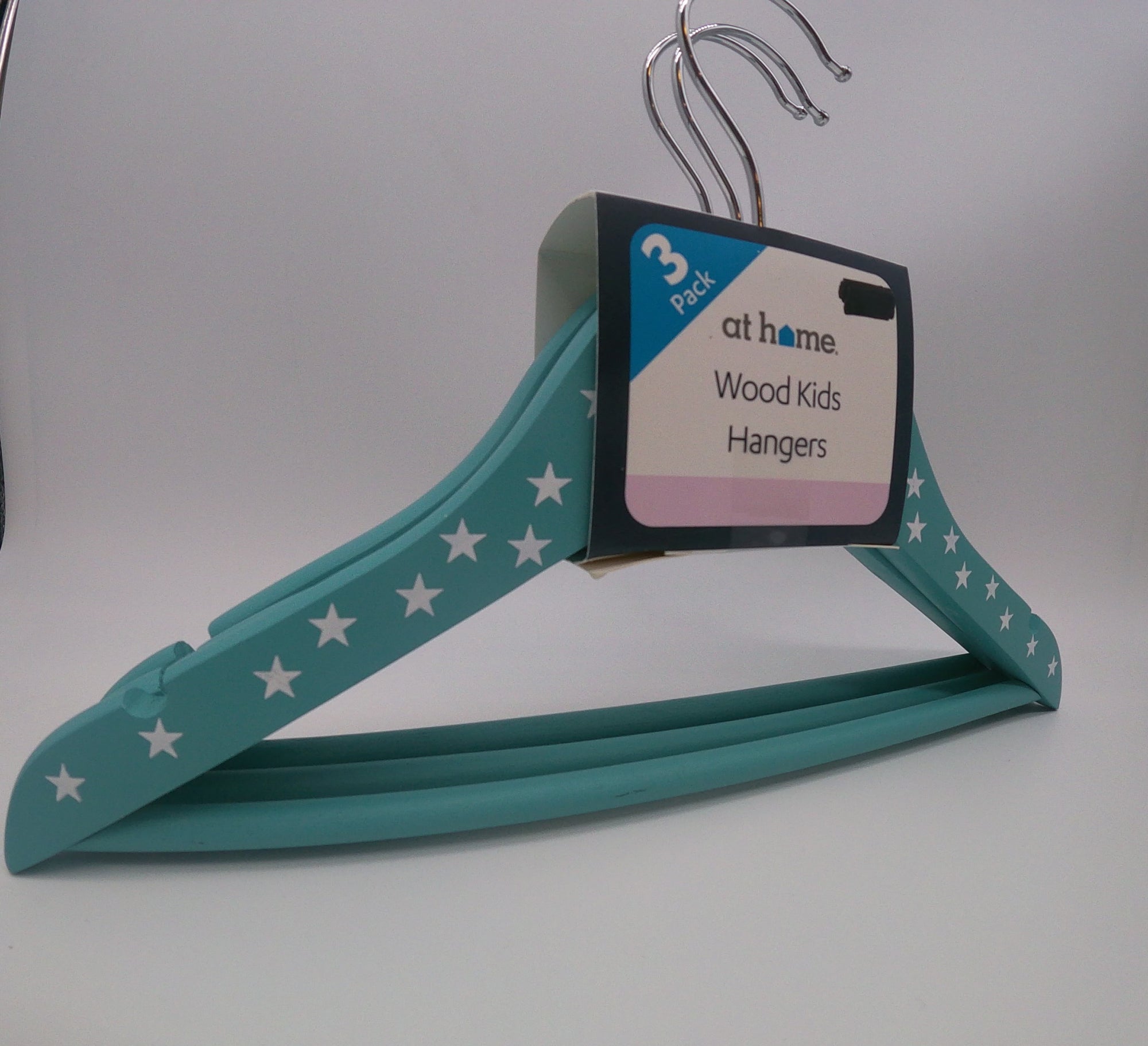 AT HOME Aqua Blue Children's Hangers w/White Stars (Set of 3)