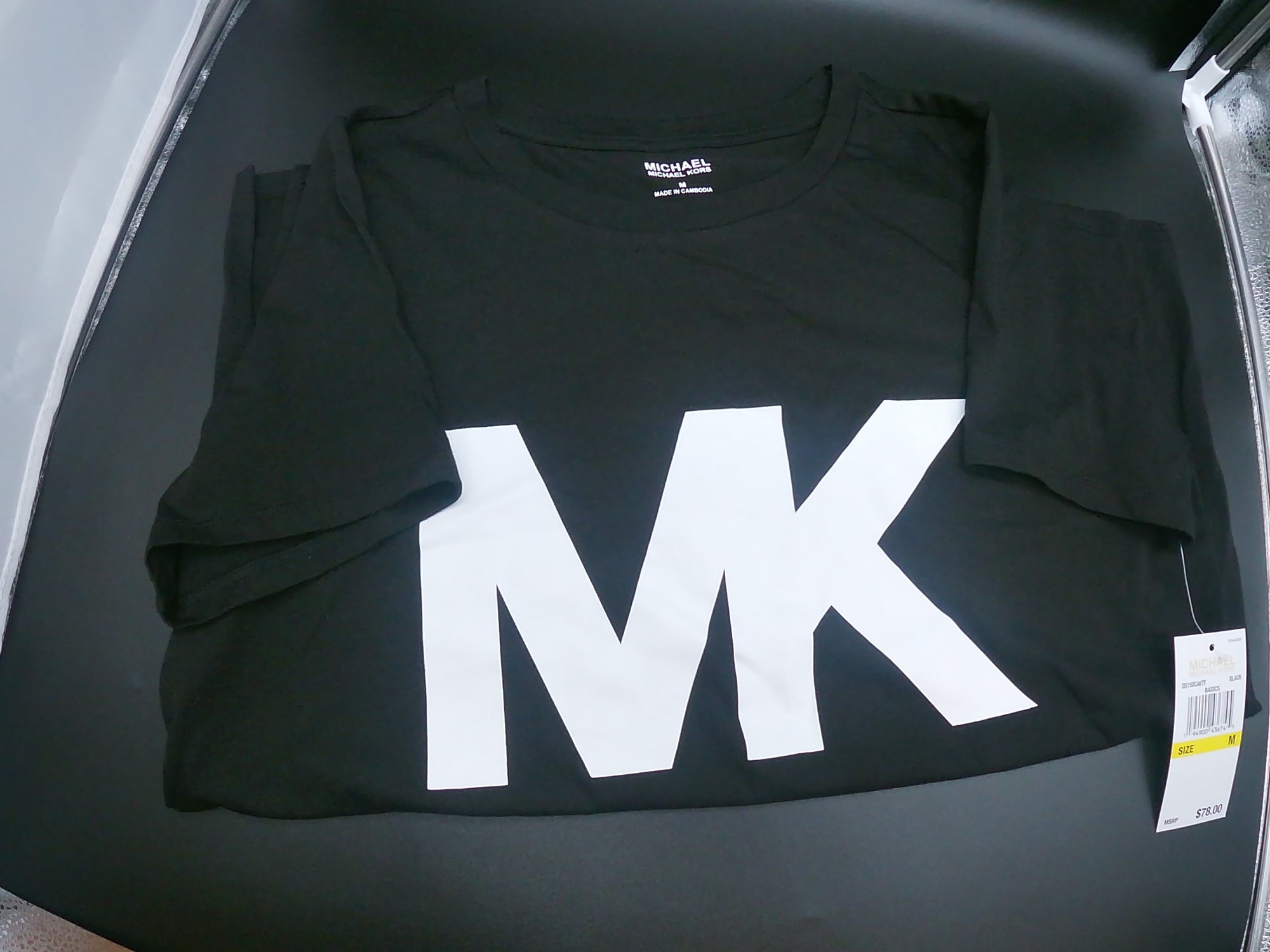 Black Knitted Top w/White Lettering MK Logo (Size Medium)