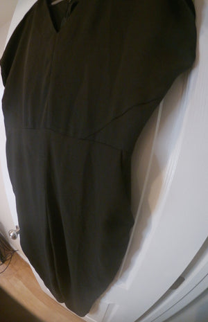 Halston Black Mixed Textured V-Neck Jumpsuit