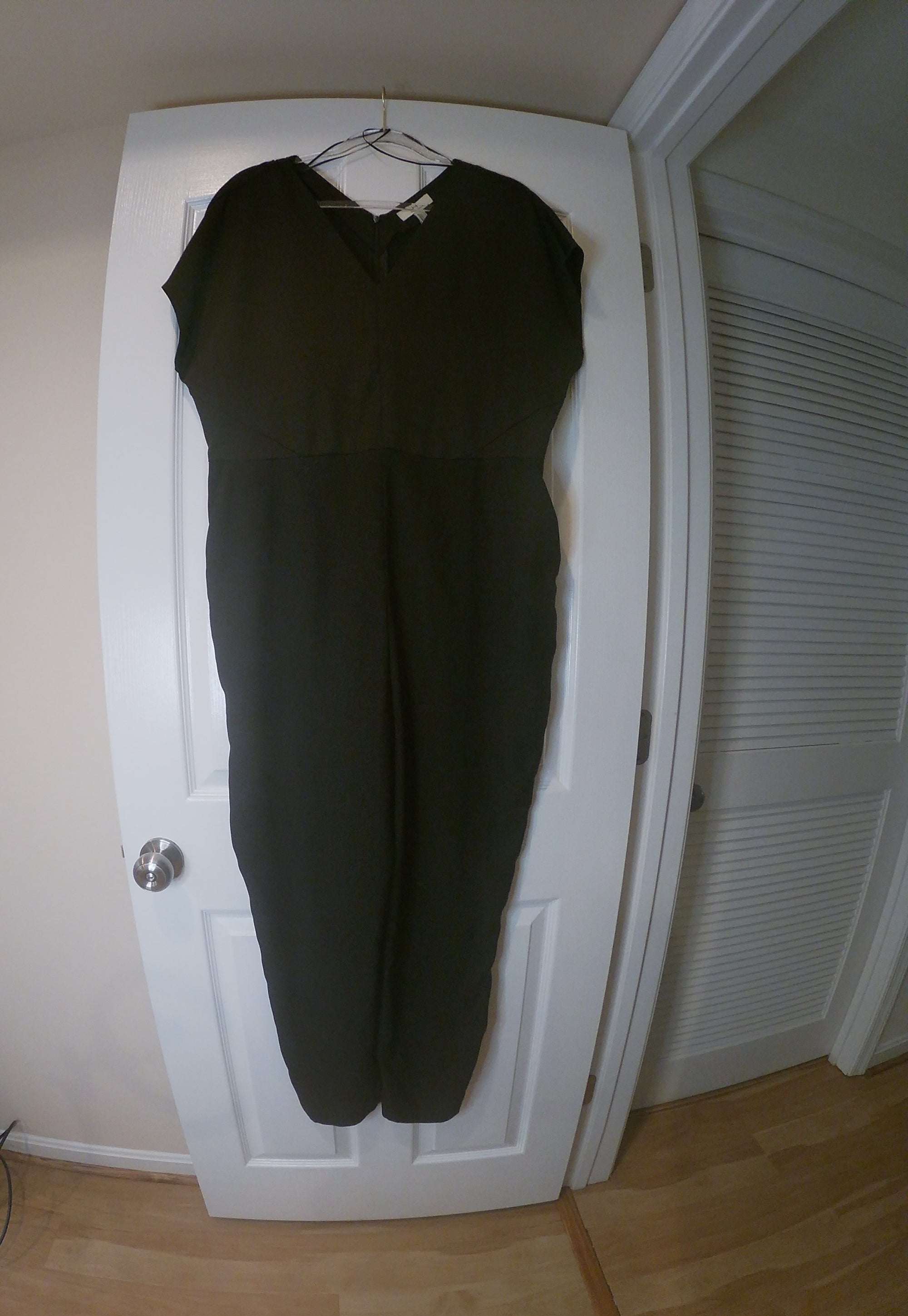 Halston Black Mixed Textured V-Neck Jumpsuit (Size XL)