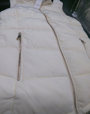 CALVIN KLEIN Cream Quilted Full Zip Puffer Vest with Black Knit Panels