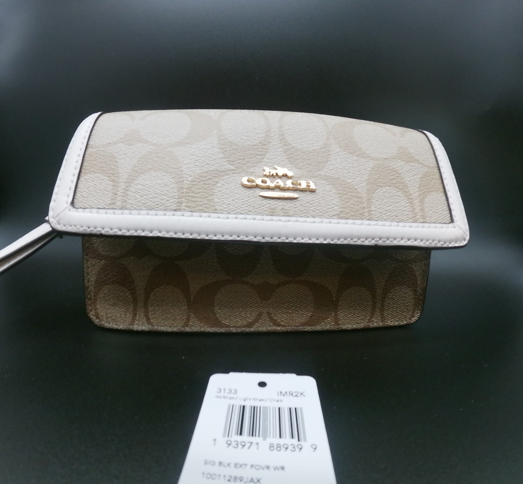 ﻿COACH Signature PVC and Leather Foldover Wristlet, Two-Toned Khaki/SnakeSkin