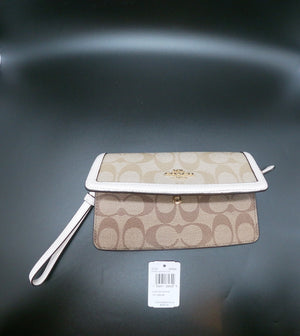 ﻿COACH Signature PVC and Leather Foldover Wristlet, Two-Toned Khaki/SnakeSkin