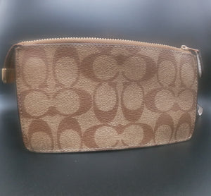 ﻿COACH Signature PVC and Leather Foldover Wristlet, Two-Toned Khaki/SnakeSkin