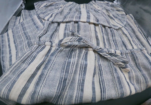 DESIGN LAB Blue and White Striped Cotton Off-the-Shoulder Jumpsuit