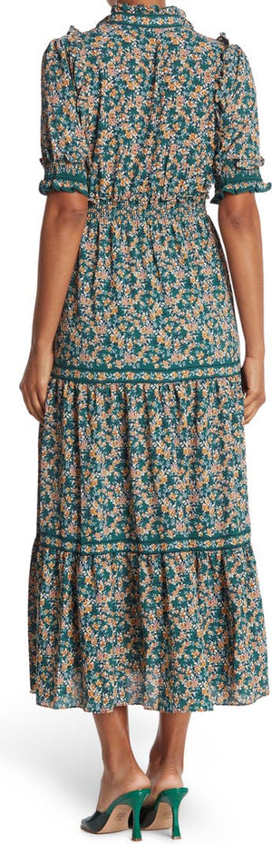 max studio elbow length sleeve print tiered maxi dress Max Studio + Elbow Length Sleeve Print Tiered Maxi Dress