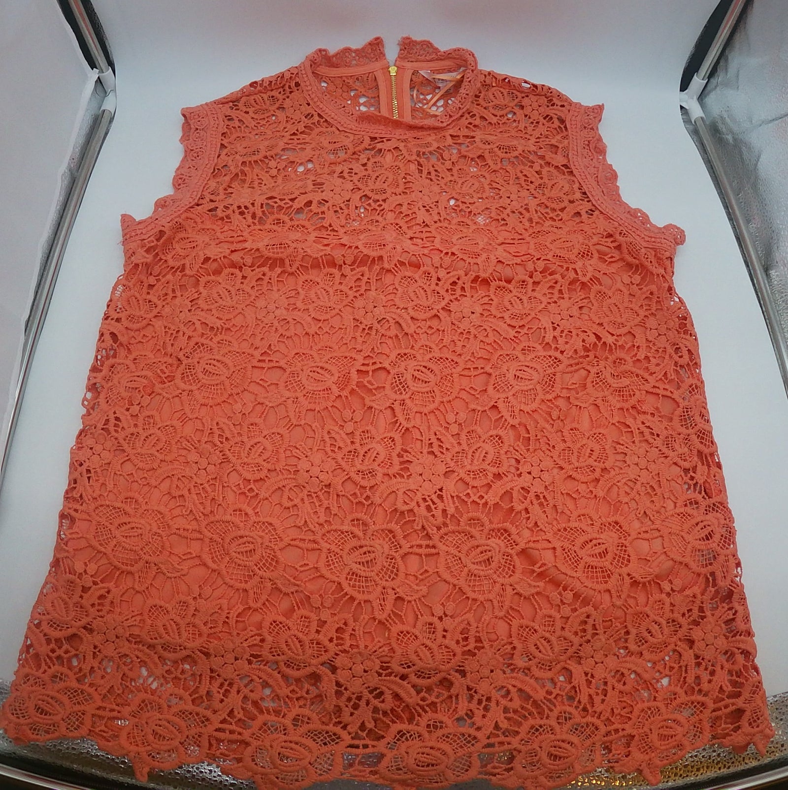 NANETTE NANETTE LEPORE﻿ Peach Floral Embroidered Lace Mockneck Top