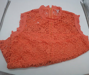 ﻿NANETTE NANETTE LEPORE﻿ Peach Floral Embroidered Lace Mockneck Top