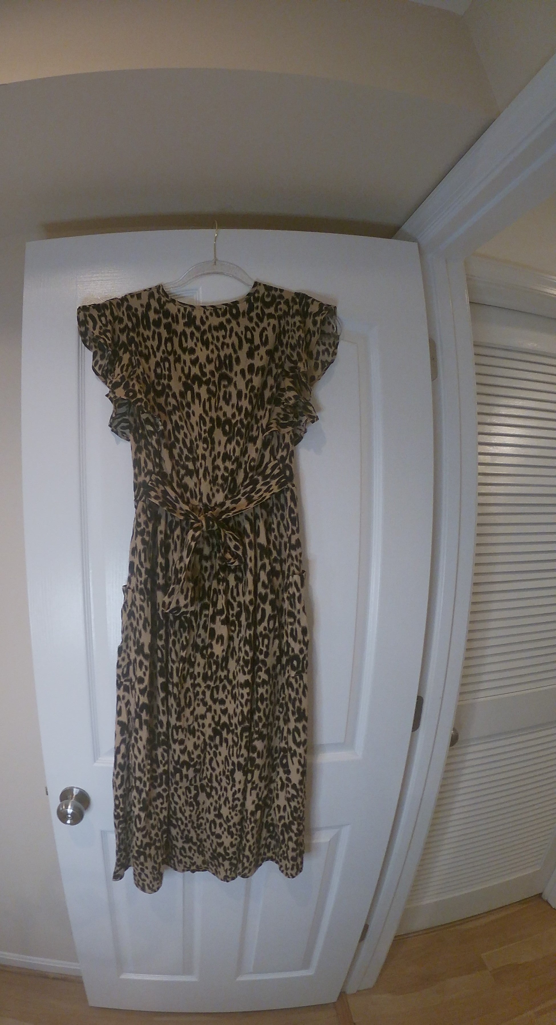 slim fit dress slacks Fit & Flare Ruffle Leopard Print Dress