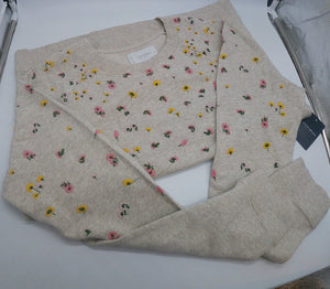 ﻿LUCKY BRAND﻿ Tossed Floral Embroidery Beige Pullover