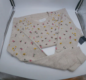 ﻿LUCKY BRAND﻿ Tossed Floral Embroidery Beige Pullover