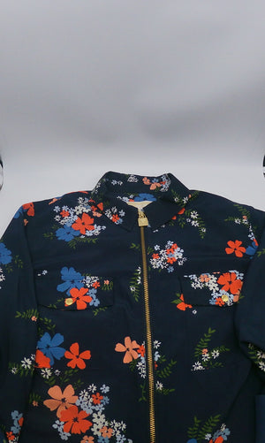 MICHAEL MICHAEL KORS Plus Size Navy Blue Coral Floral Blooming Bouquet Dog Tag Blouse