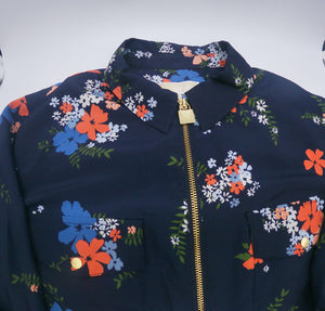 MICHAEL MICHAEL KORS Plus Size Navy Blue Coral Floral Blooming Bouquet Dog Tag Blouse