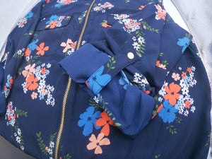 MICHAEL MICHAEL KORS Plus Size Navy Blue Coral Floral Blooming Bouquet Dog Tag Blouse