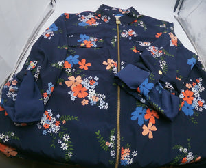 MICHAEL MICHAEL KORS Plus Size Navy Blue Coral Floral Blooming Bouquet Dog Tag Blouse