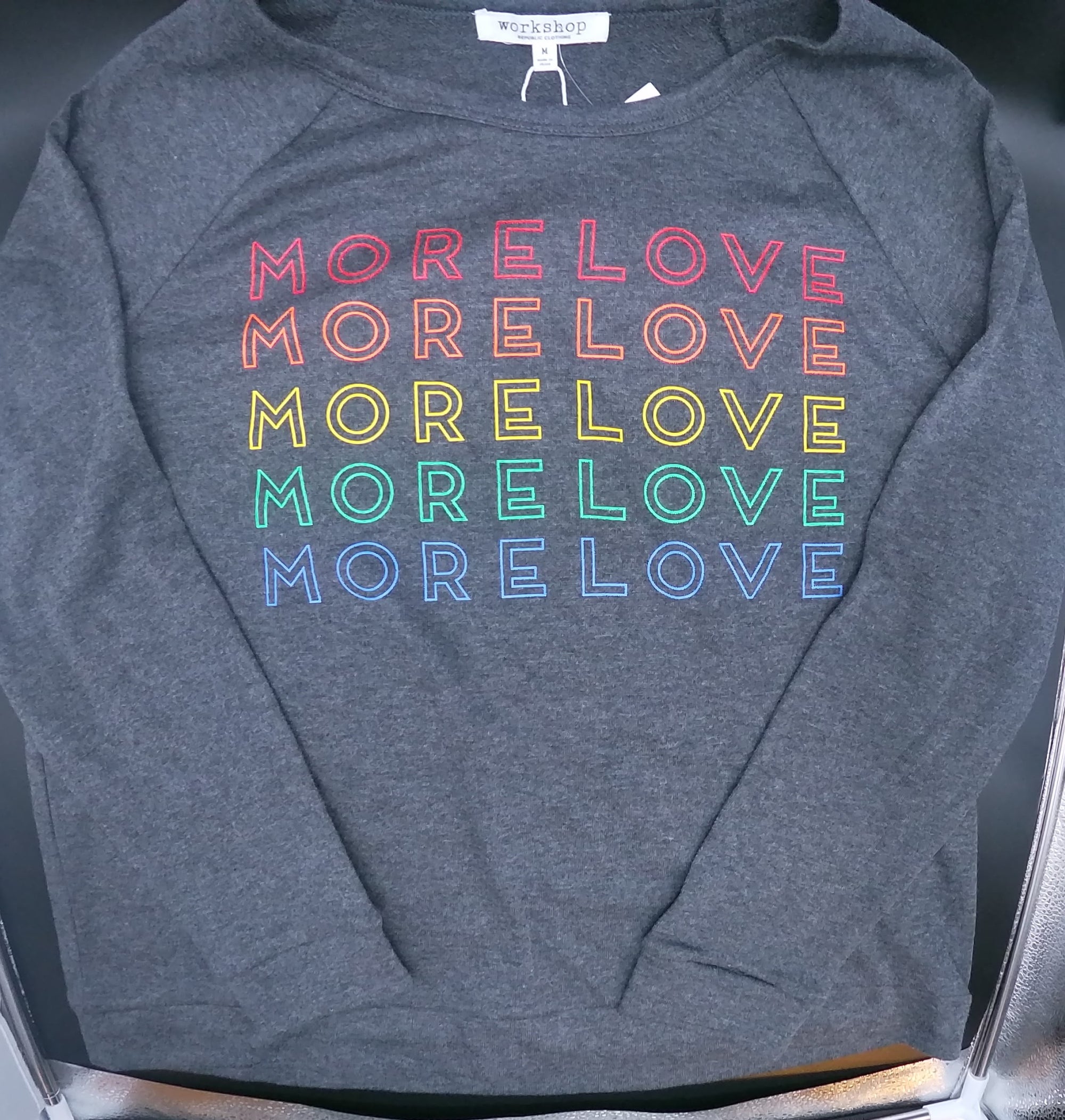 Charcoal Heather Grey Rainbow "More Love" Knitted Top (Size Medium)