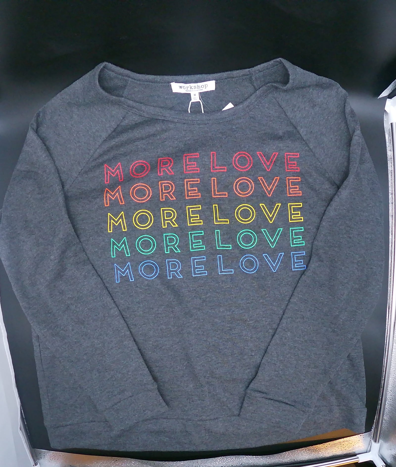 Charcoal Heather Grey Rainbow "More Love" Knitted Top (Size Medium)